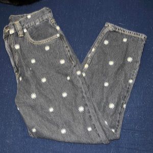 Sunflower patterned black jeans